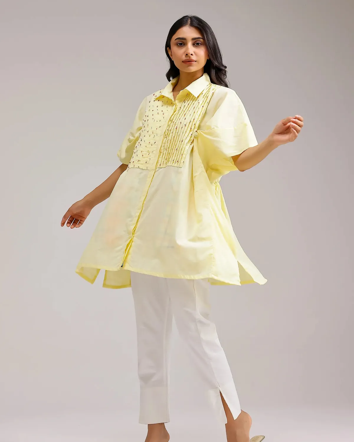 Our Dve Candy Checks top giallo blu cotone