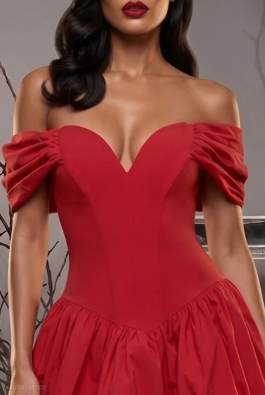 Goddiva Bardot Corset Mini abito rosso corsetto halloween