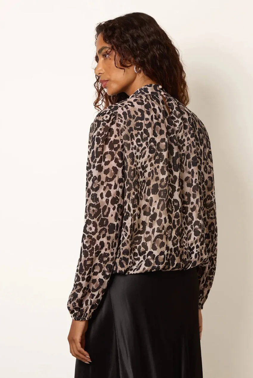 Blue Vanilla blusa leopardata tie neck animal print