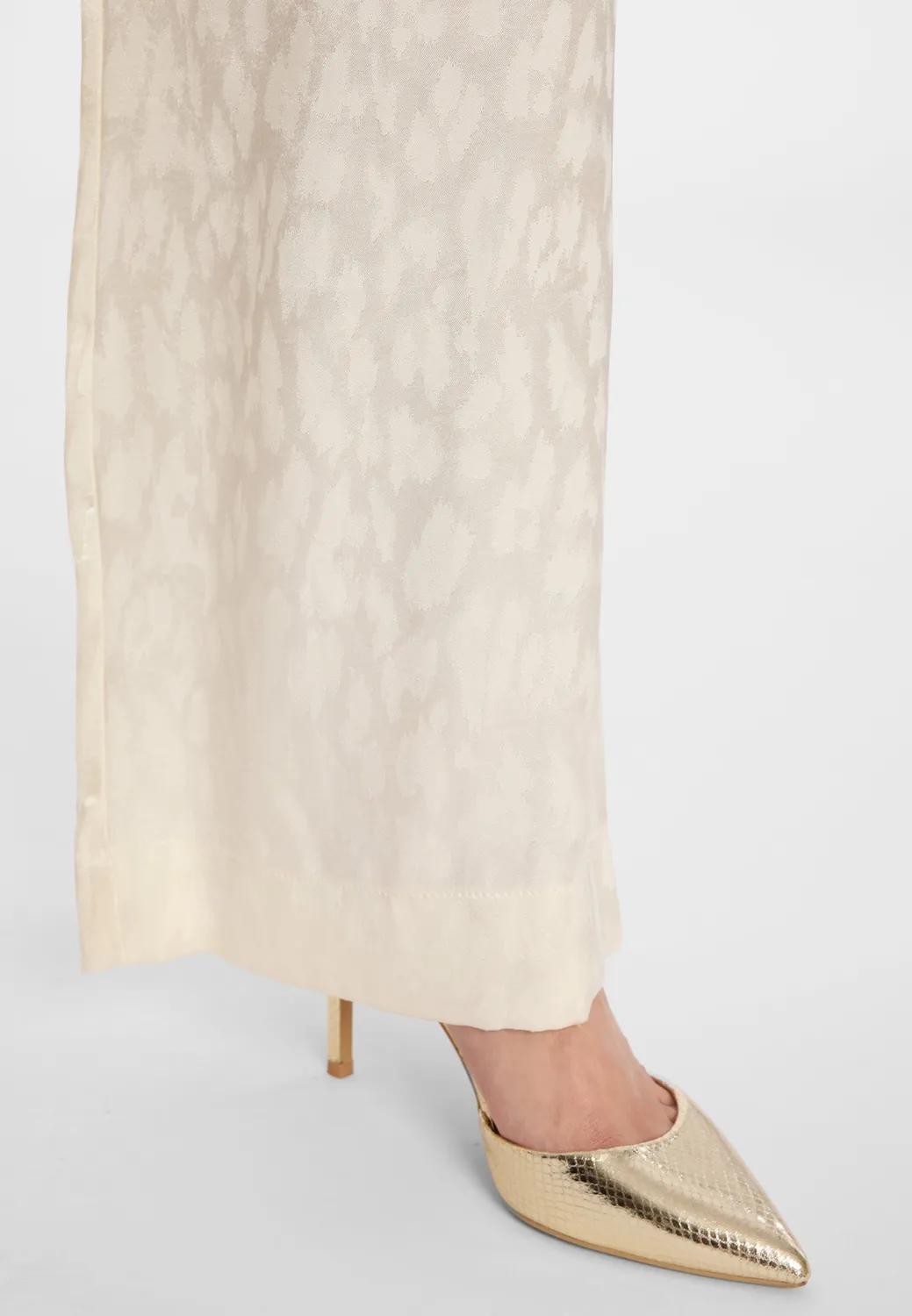 Ana Alcazar Dogla pantaloni satin bianchi animalier