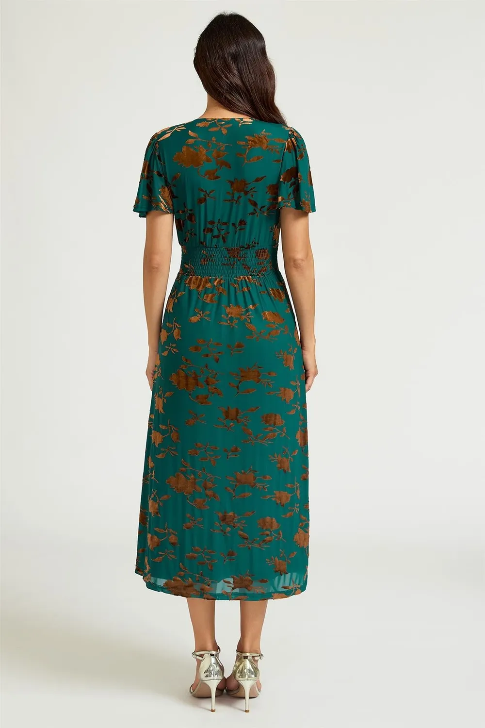 FS Collection Velvet Flock abito midi verde giada velluto