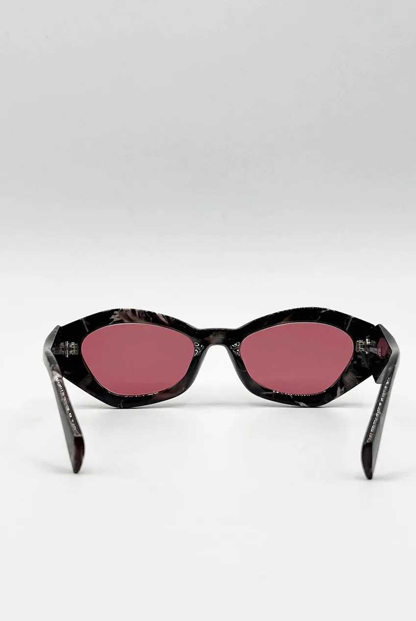 SVNX Occhiali da Sole Cat-Eye Rossi Retrò Lente Rossa UV400