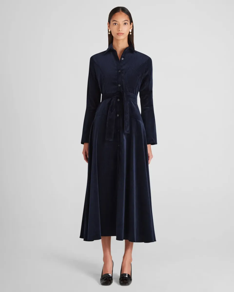 VIOLANTE NESSI Weyant abito chemisier blu velluto cotone
