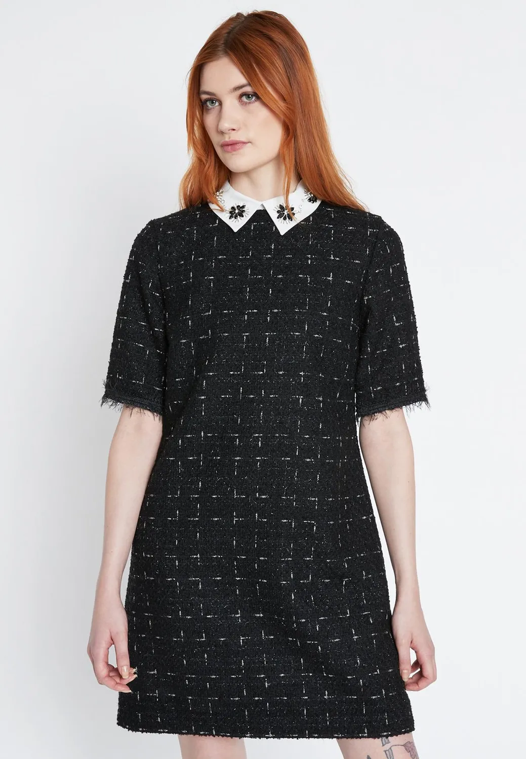 Ana Alcazar Sadora vestito bouclé nero corto