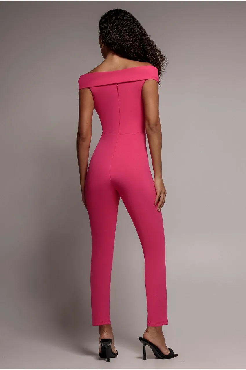 Goddiva Bardot Wrap tuta scollo cuore cerise