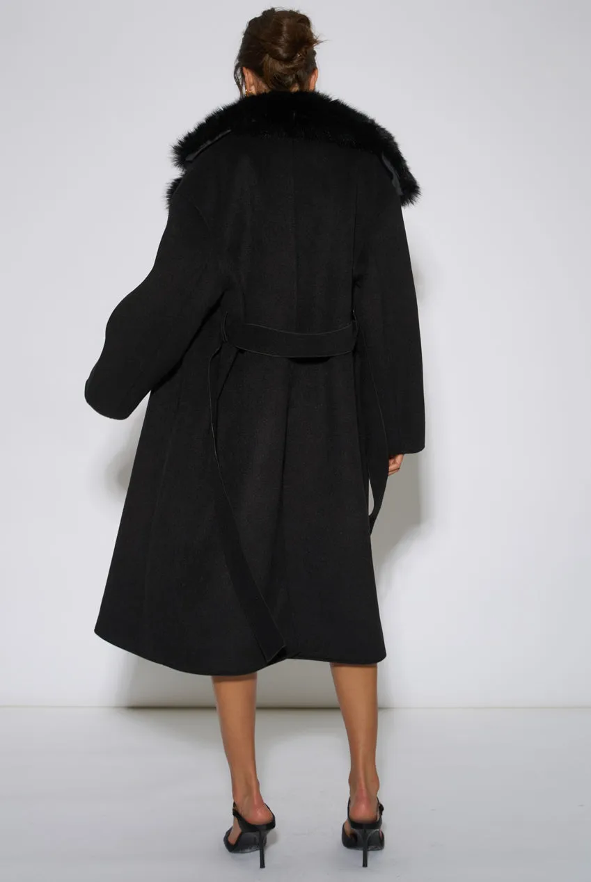 Gini London Faux Fur cappotto nero lungo collo