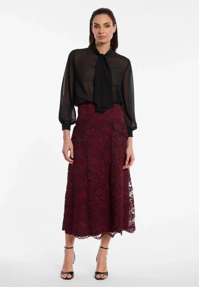 Ana Alcazar Enolorea gonna pizzo bordeaux midi svasata