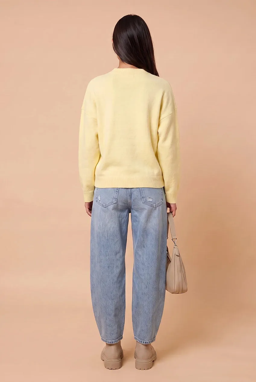 Urban Bliss Wool Blend maglione limone ricamo floreale