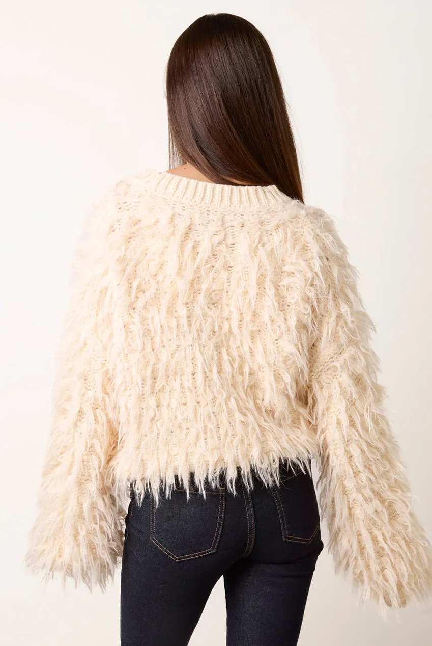 Blue Vanilla Fluffy Knit cardigan crema S/M effetto peloso