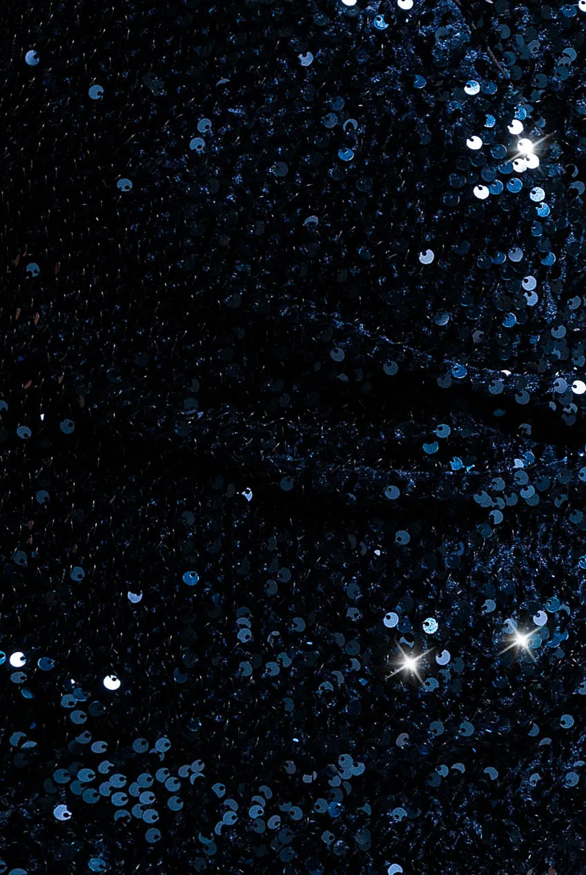 Goddiva Sequin Velvet V Neck Cross Back abito lungo navy paillettes