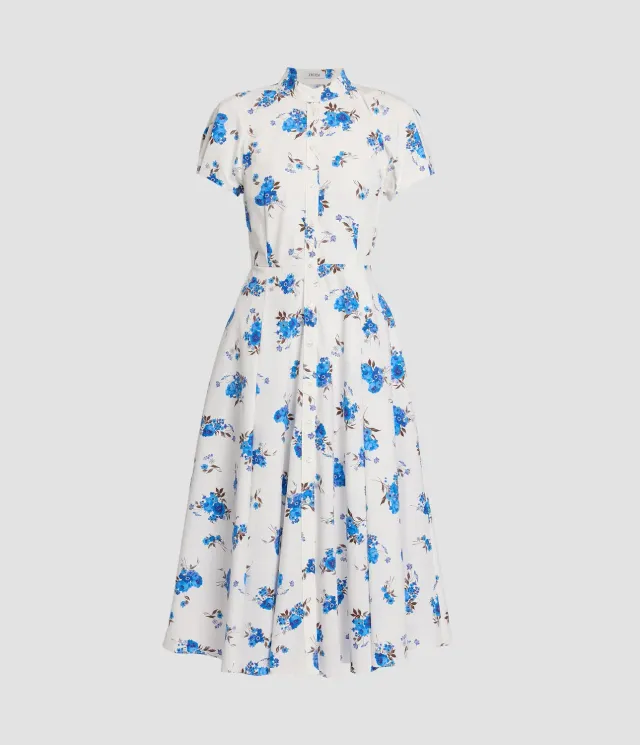 Erdem Floral Cotton Poplin abito midi maniche corte