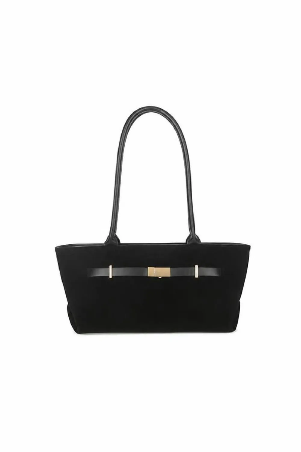 SVNX Borsa Spalla Scamosciata Nera Manico Alto