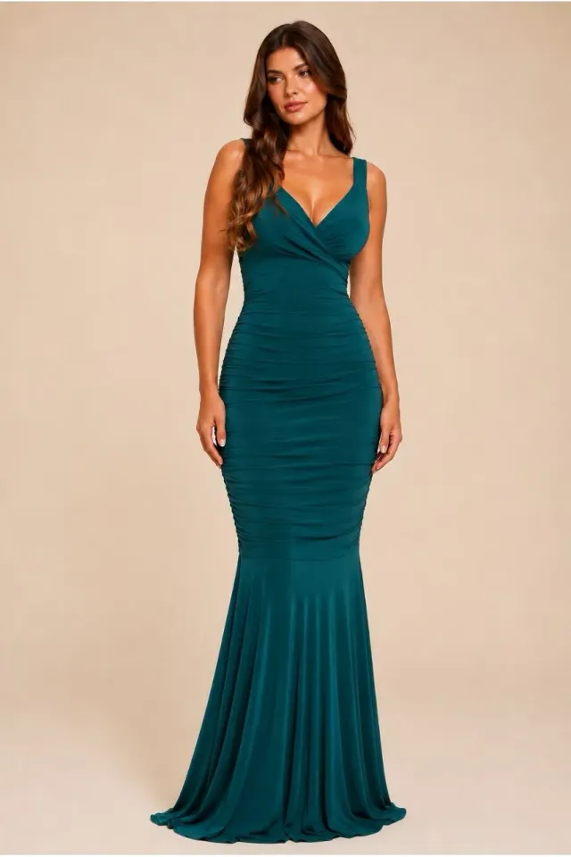 Honor Gold Gabby abito maxi verde fishtail sirena
