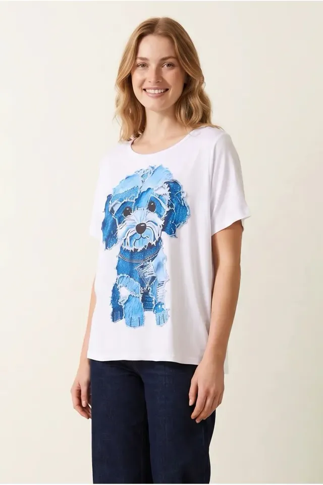 Blue Vanilla maglietta cane patchwork bianca taglia unica