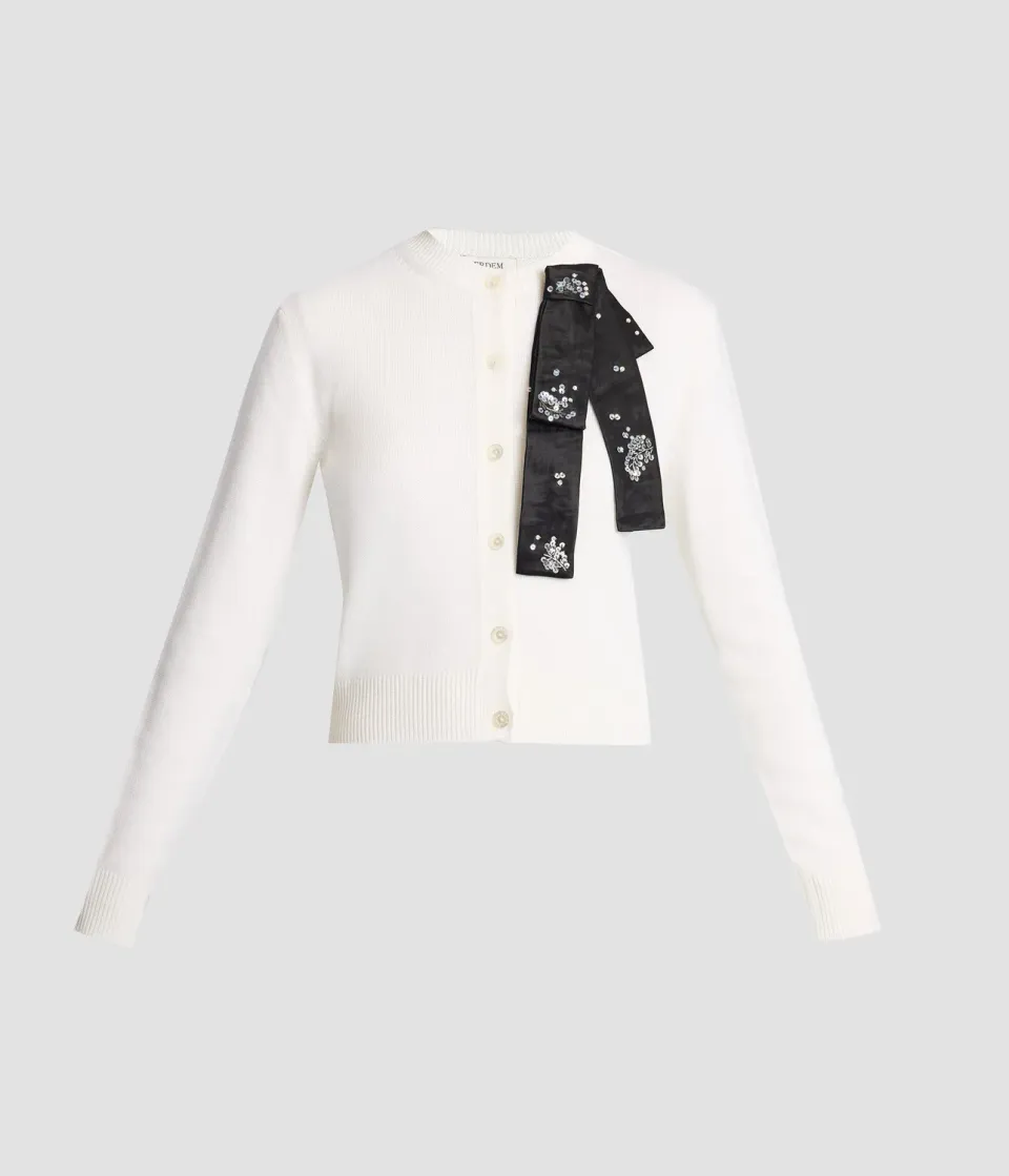 Erdem Cardigan Lana Merino Ricamato Fiocco Nero