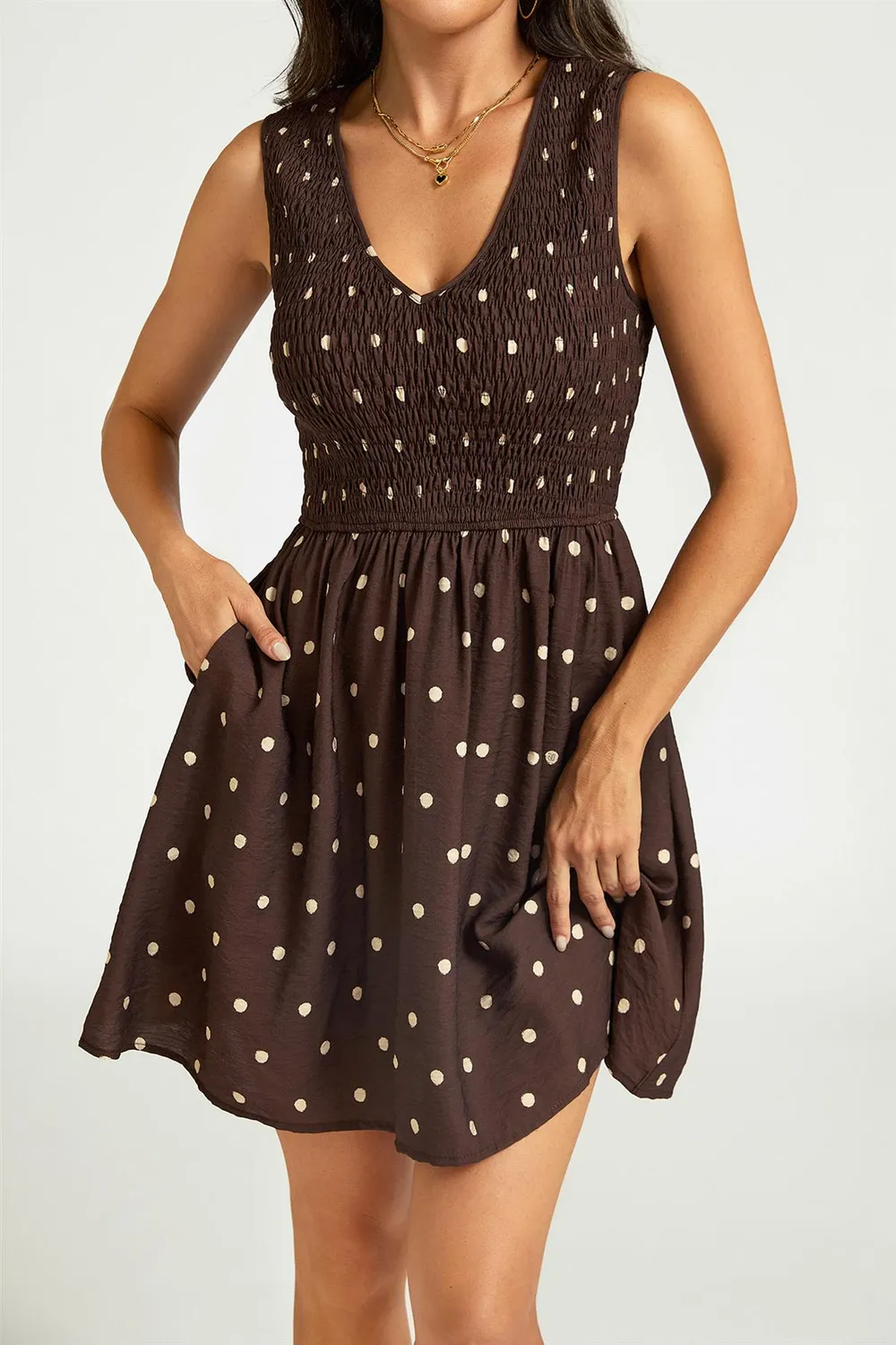 FS Collection Dot Print abito mini marrone