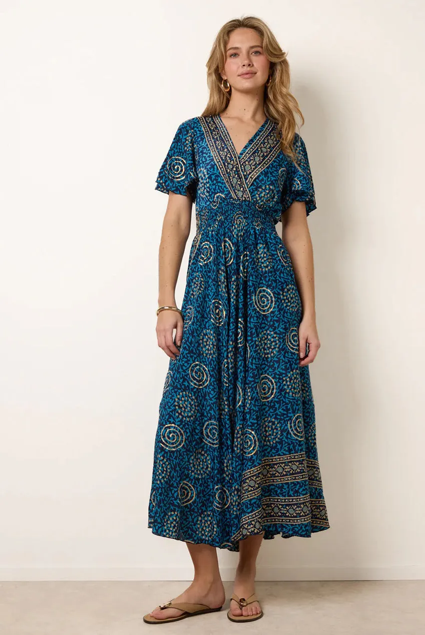 Blue Vanilla Wrap Over abito lungo blu fantasia