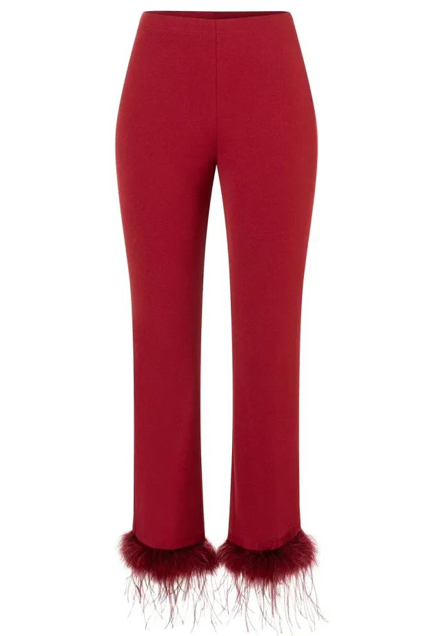 Ana Alcazar Sinsa Pantaloni 7/8 bordeaux con piume