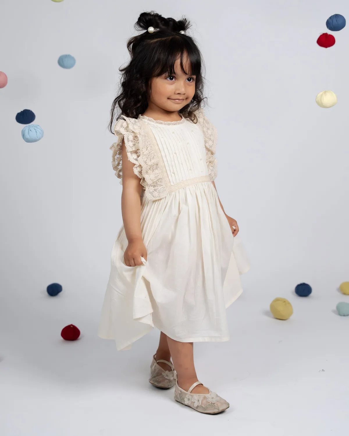 Our Dve Rosie abito bambina beige cotone