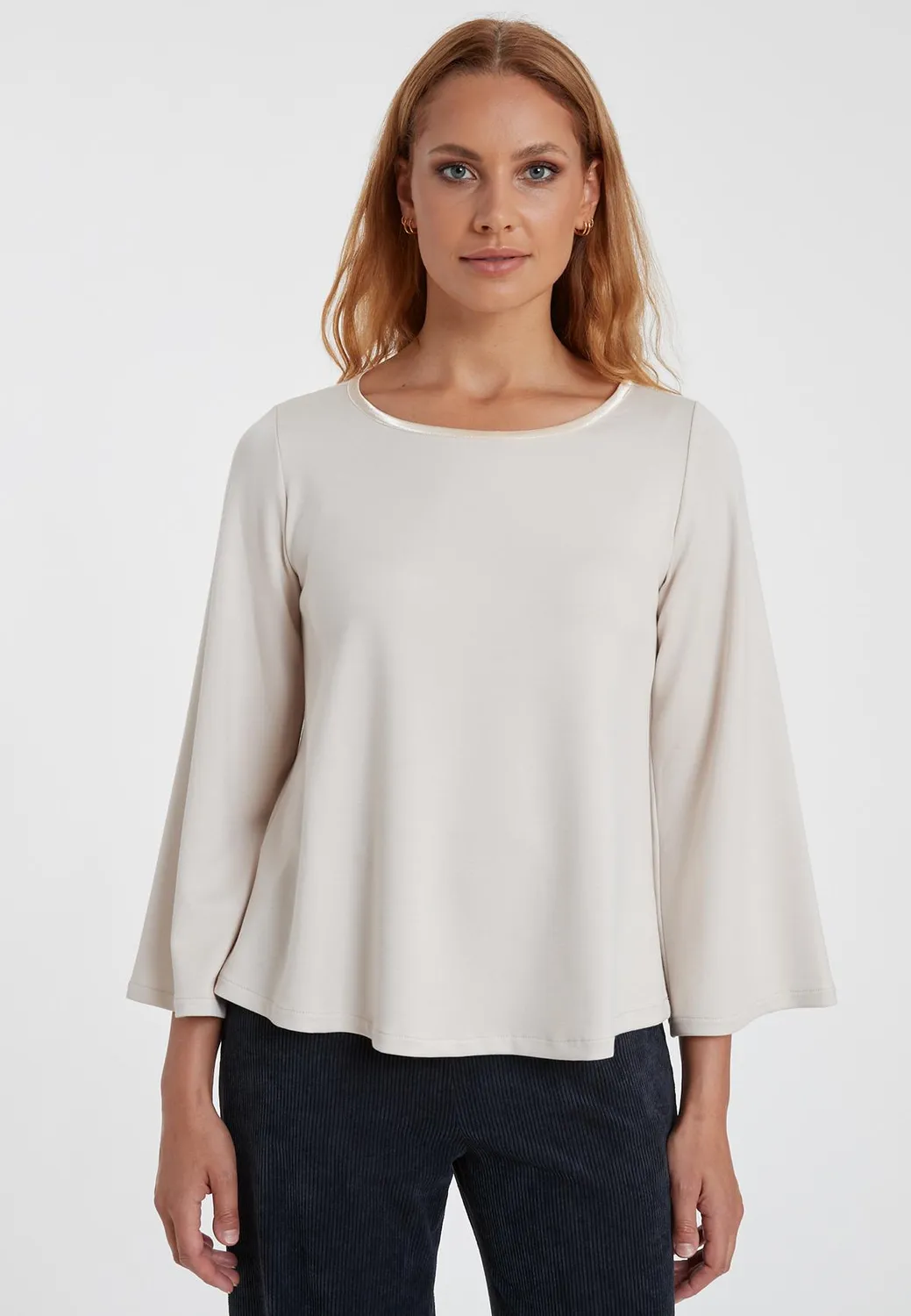 Ana Alcazar Serina top jersey avorio maniche tromba