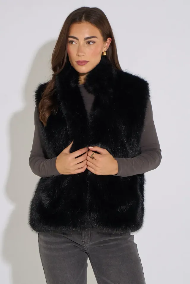 Gini London Boxy Gilet Pelliccia Ecologica Nero S-XL