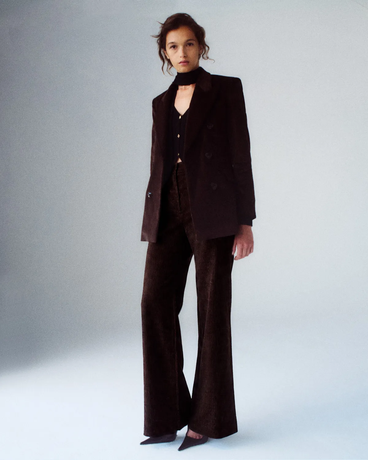 Violante Nessi Sugar blazer velluto marrone doppiopetto