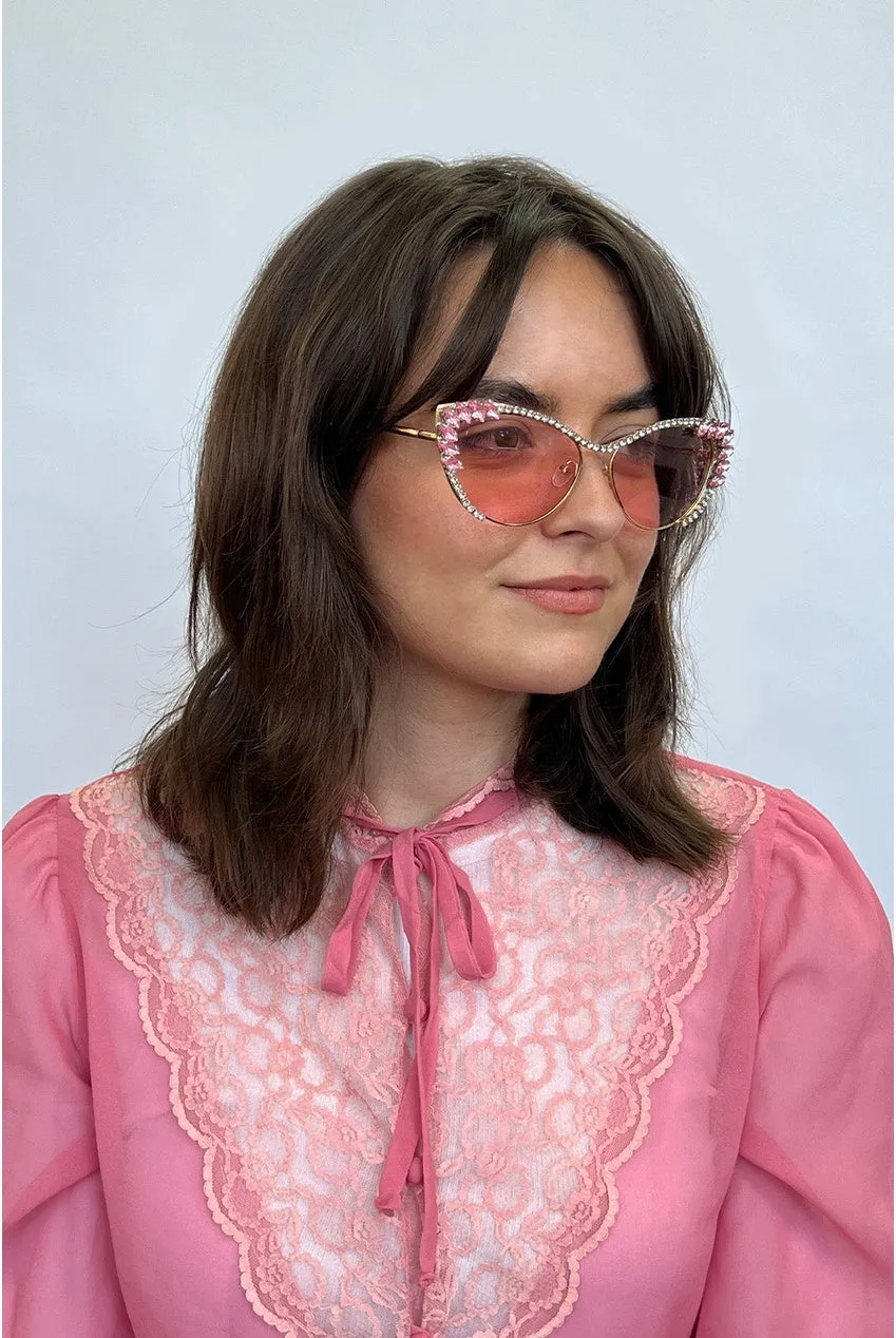SVNX Cat-Eye occhiali sole rosa oro strass categoria 3