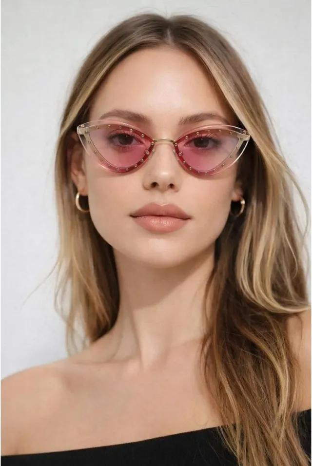SVNX occhiali da sole cat-eye rosa strass dorati