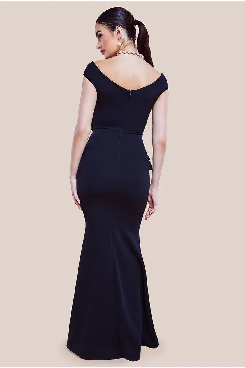 Goddiva DR4300 abito maxi nero scuba attillato rose