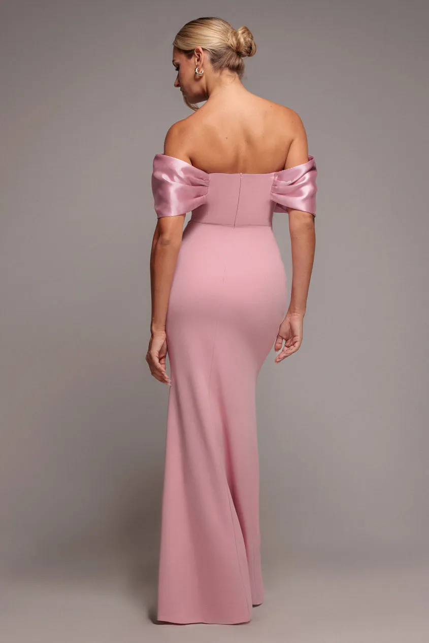 Goddiva Twist Knot abito bardot rosa blush scuba