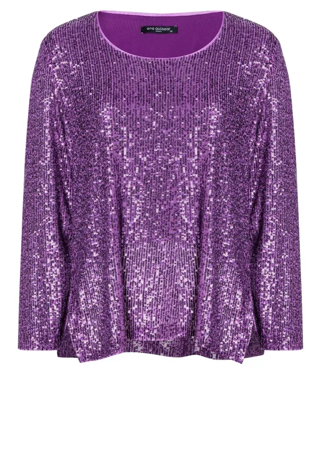 Ana Alcazar Salora top paillettes viola manica 7/8