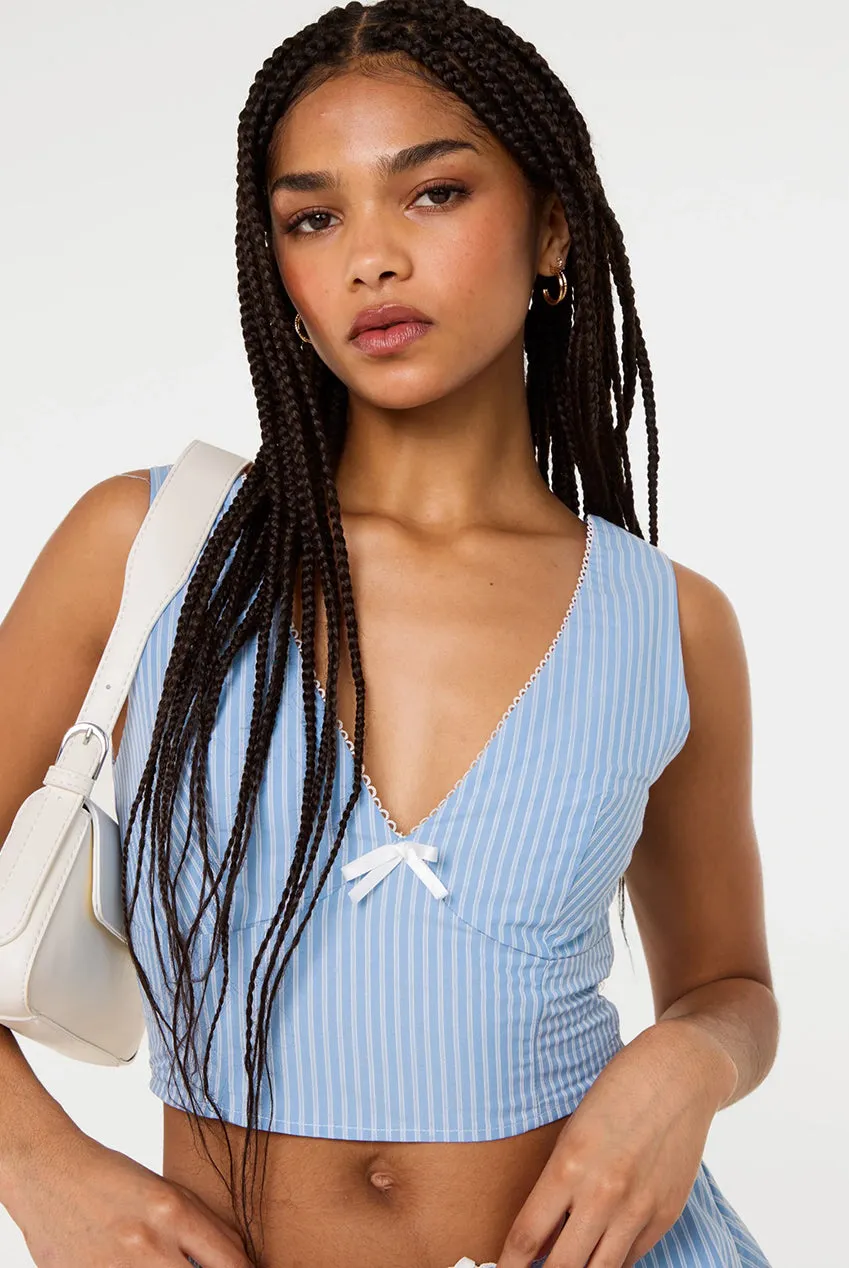 Pink Vanilla Stripe Shirred crop top blu S cotone