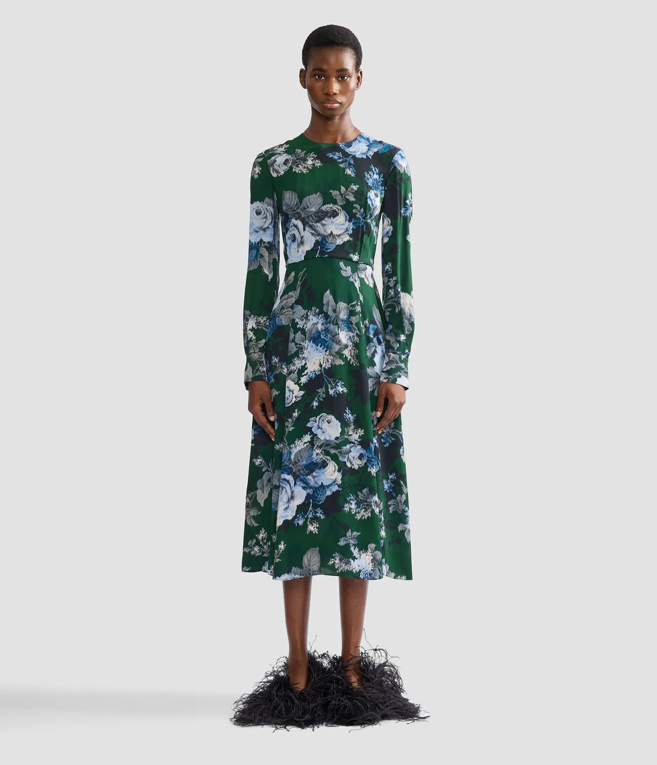 Erdem Floral Crepe Long Sleeve Midi Dress abito floreale