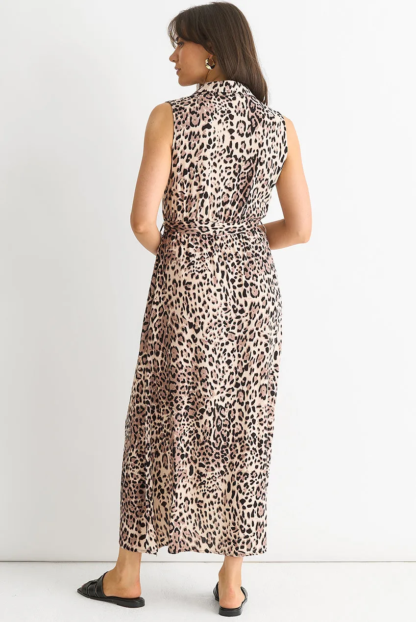 Gini London Animal Print abito camicia marrone tasche