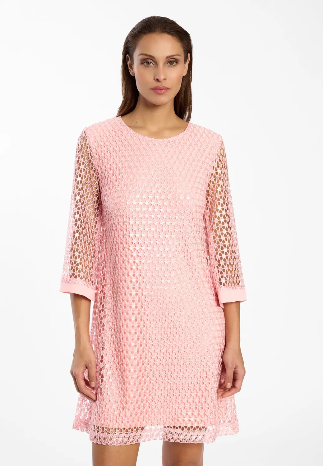 Ana Alcazar Dalva abito corto pizzo rosa