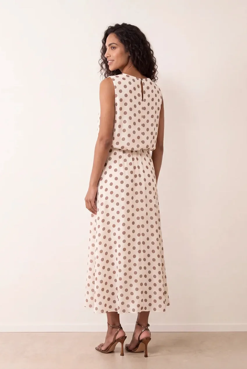 Blue Vanilla Polka Dot abito midi avorio pois scollo cowl