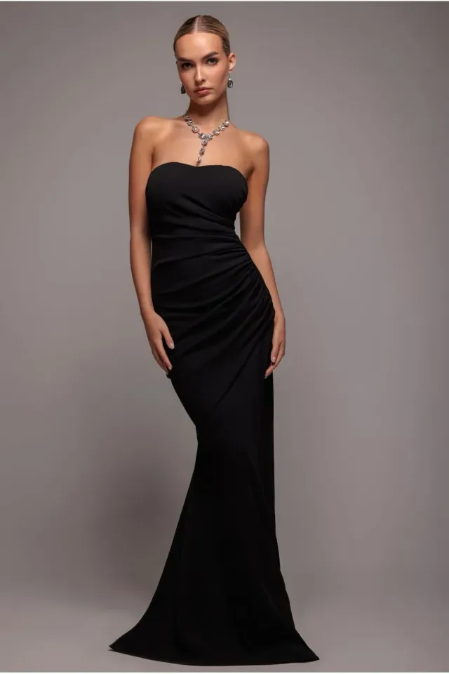 Goddiva Scuba Crepe Abito Fascia Maxi Nero con Collana