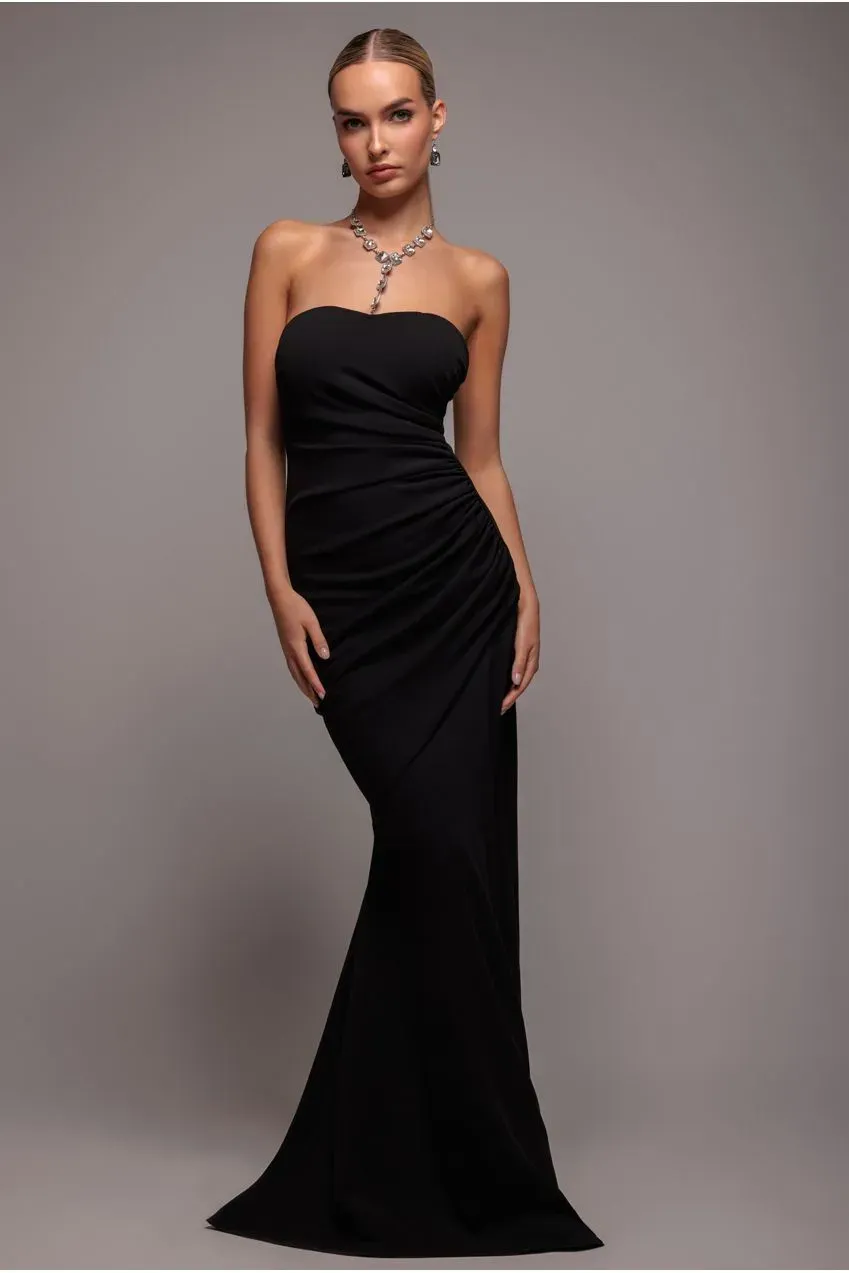 Goddiva Scuba Crepe Abito Fascia Maxi Nero con Collana