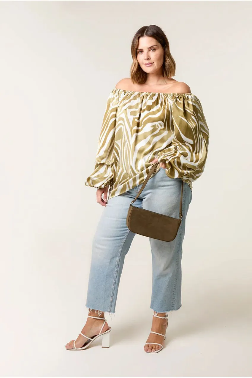 Goddiva Blue Vanilla Zebra top curvy kaki 18/20 satinato