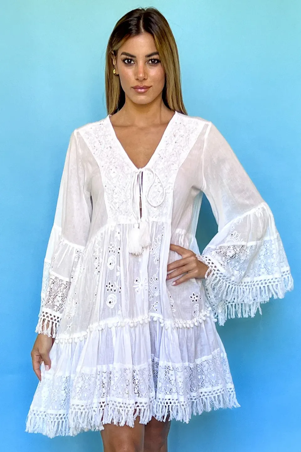 Antica Sartoria Positano DV1454 abito bianco scollo V