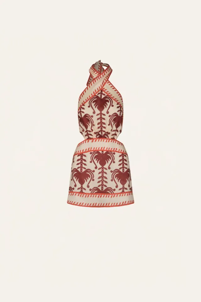 Johanna Ortiz Tide Strength Mini Abito Lino Ecru Marsala