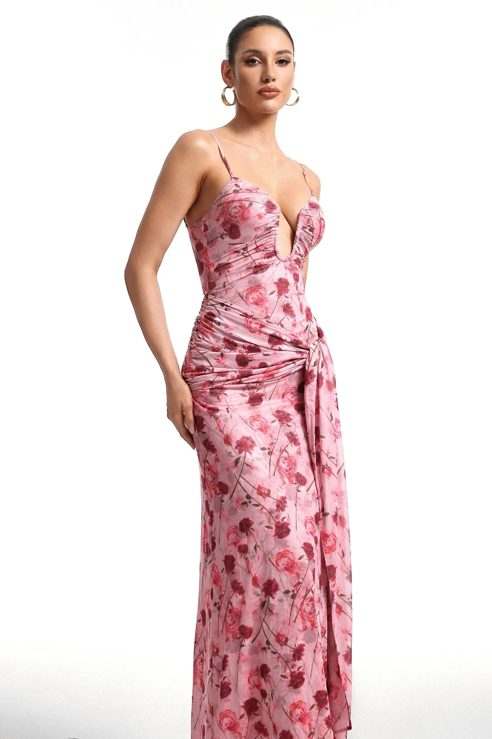 Bella Barnett Moto abito maxi rosso floreale