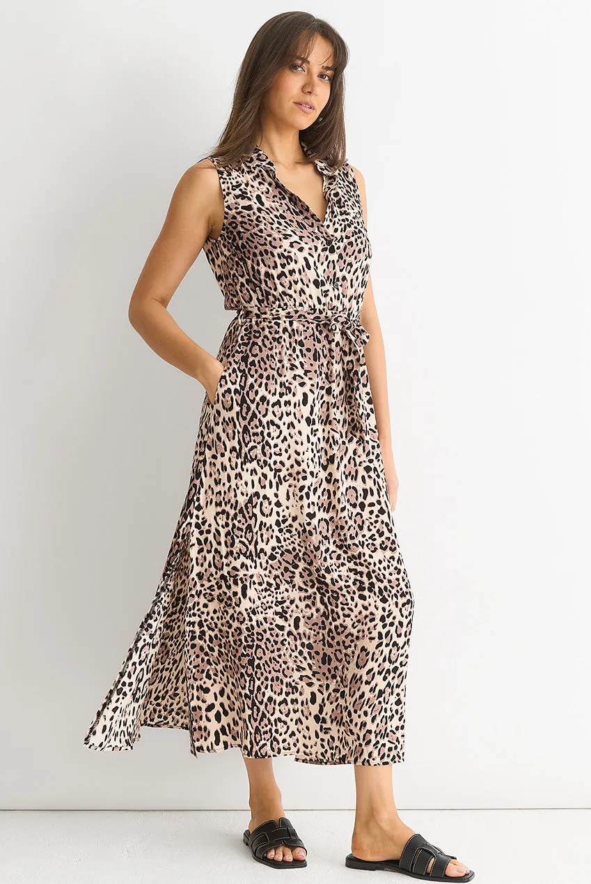 Gini London Animal Print abito camicia marrone tasche