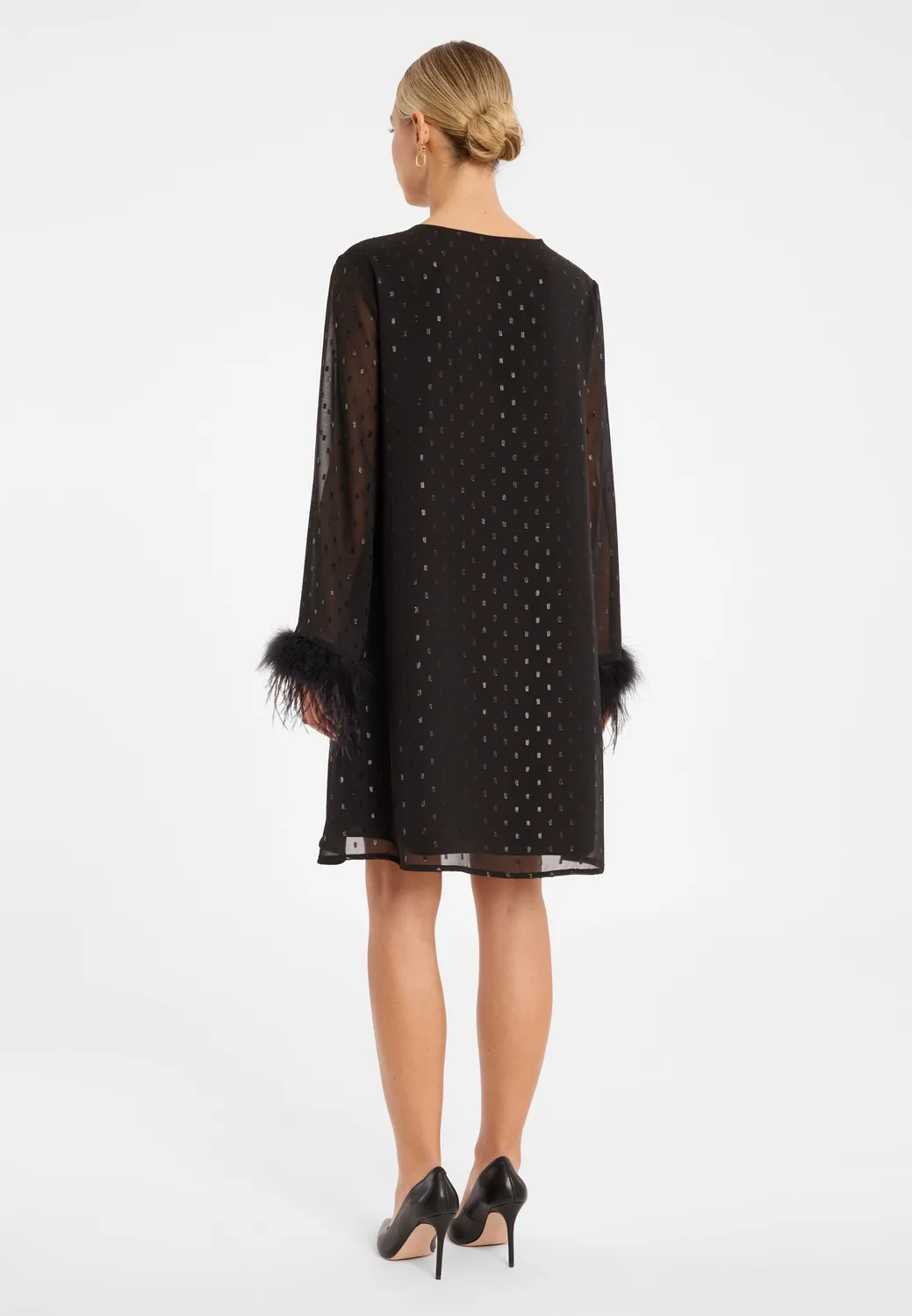 Ana Alcazar Cibly abito chiffon nero piume