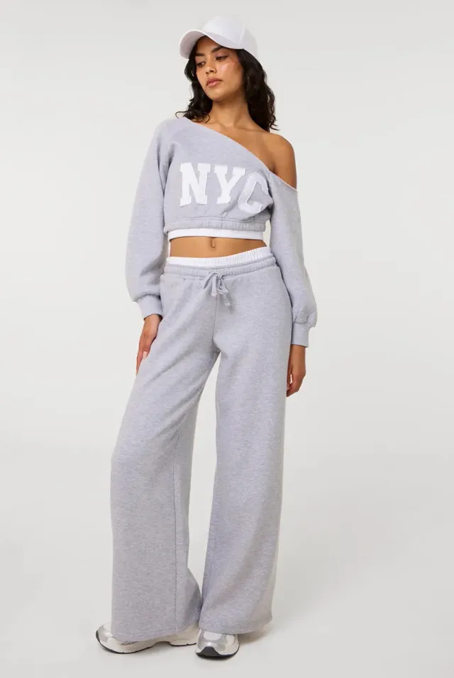 Pink Vanilla Contrast Waist joggers grigi gamba larga S-L