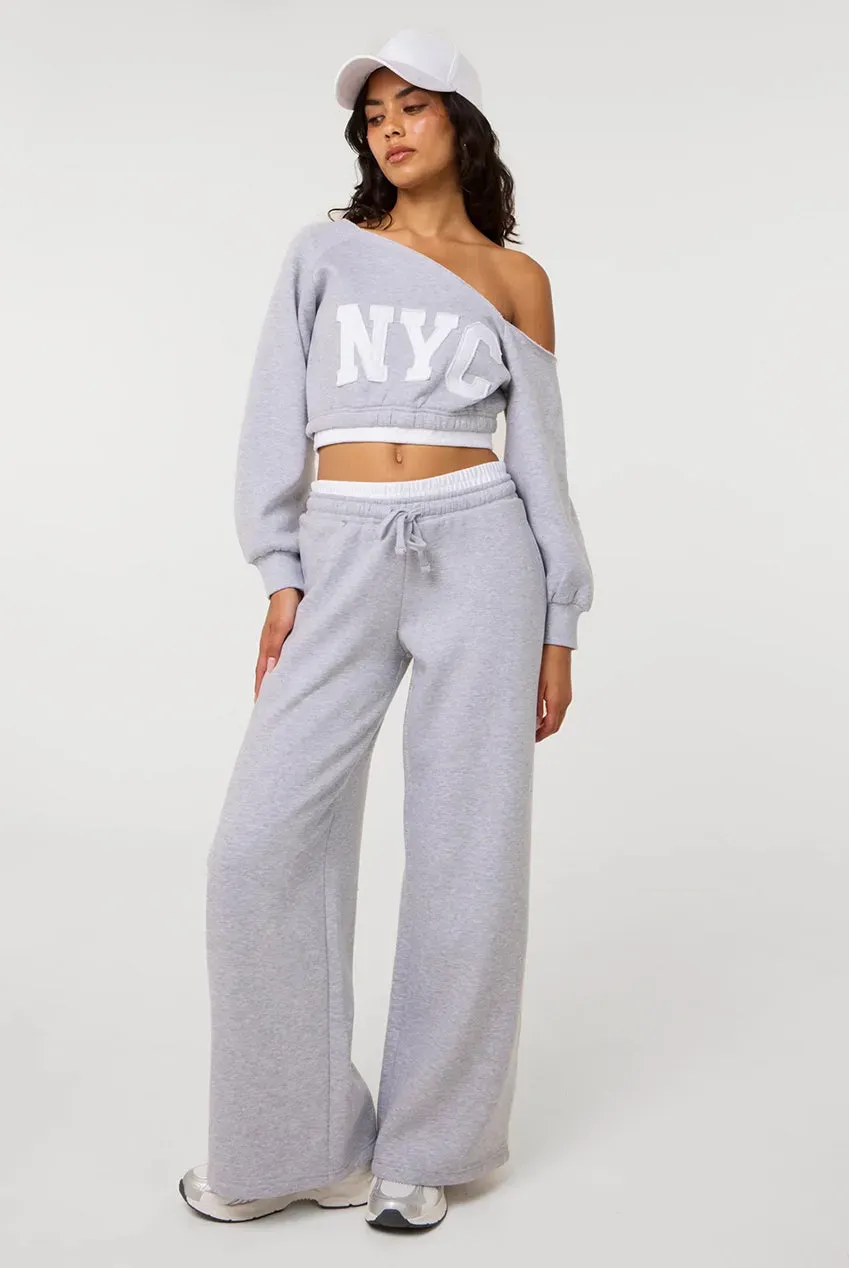 Pink Vanilla Contrast Waist joggers grigi gamba larga S-L