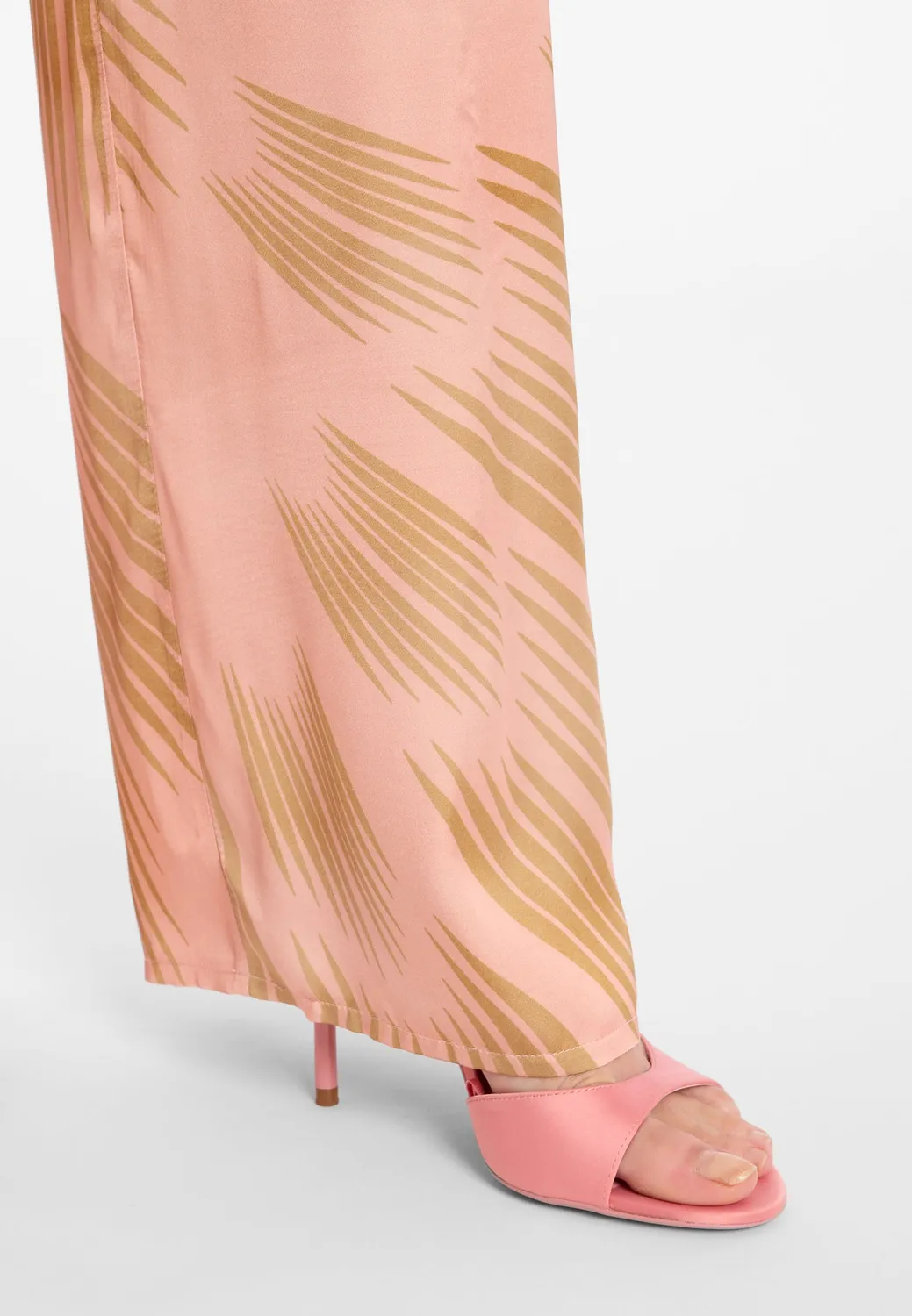 Ana Alcazar Dolia pantaloni palazzo raso rosa stampa oro