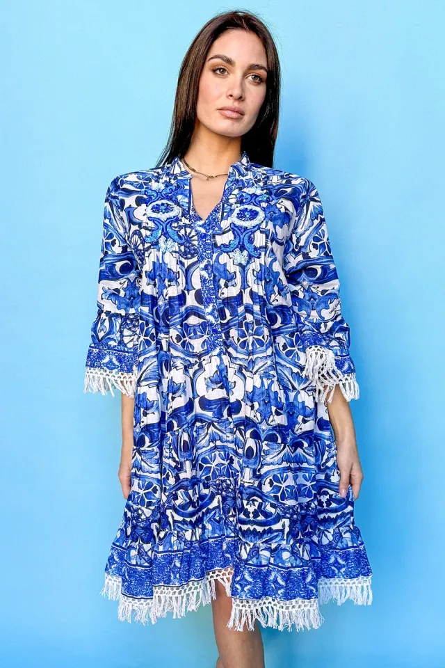 Antica Sartoria DV1087 abito corto blu collo coreana