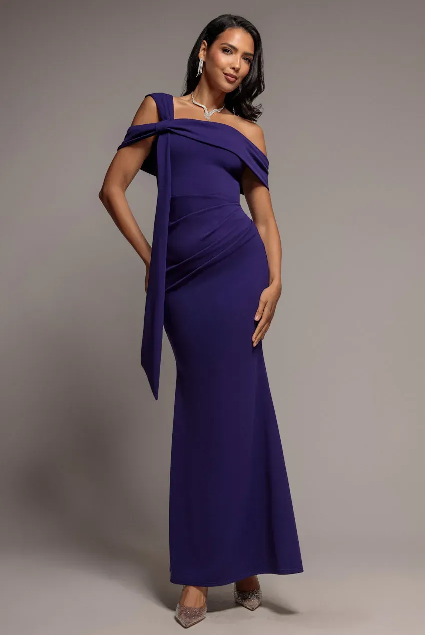 Goddiva Mermaid Bardot maxi abito viola scuro scuba