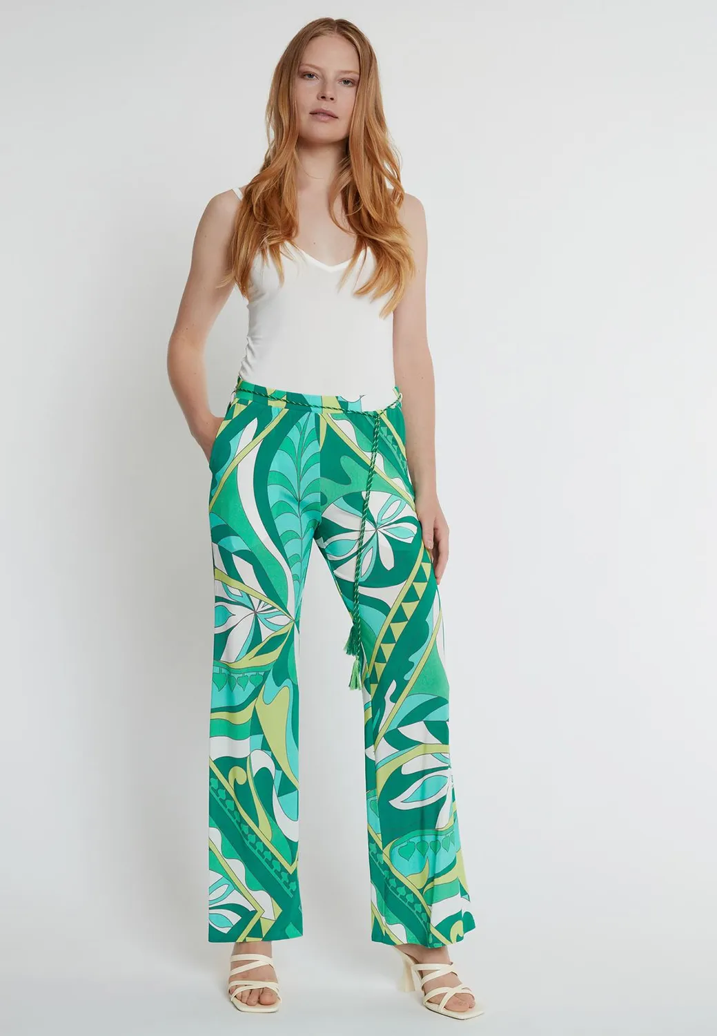 Ana Alcazar Kiane pantaloni jersey fantasia foglie